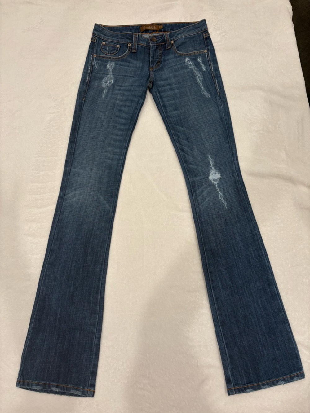 Frankie B. Dark Blue Flare Jeans with Light Distressing